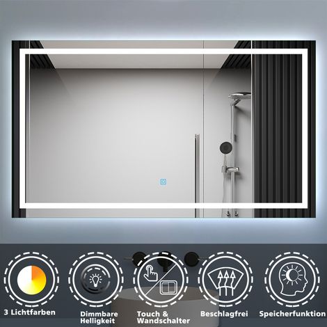 LED Badspiegel mit Beleuchtung 160x80cm Badezimmer Spiegel mit 3 Lichtfarbe Dimmbar Beschlagfrei Speicherfunktion (1/5)