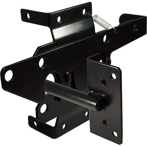 Poignée de portail automatique robuste à verrouillage automatique pour clôtures en bois/PVC, montée sur poteau avec fixations, adaptée aux piscines de sécurité, jardins et patios, en acier noir. (1/4)