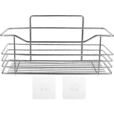 Étagère de douche en acier inoxydable, fixation adhésive, sans perçage, couleur argent, convient aux salles de bains et aux cuisines, dimensions : 9,63 x 3,93 x 4,72 pouces. (1/5)