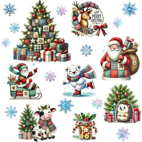 Sticker Noel - PVC Imperméable Amovible - Décoration Fenêtre Intérieur Extérieur - Lot de 12 (1/5)