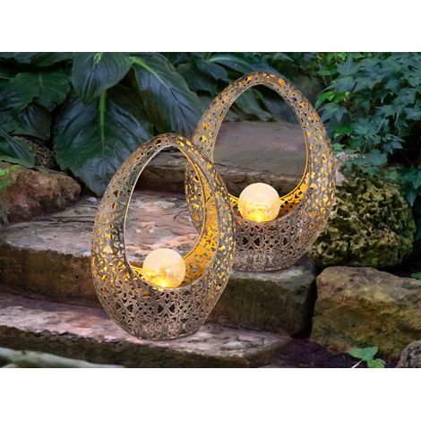 Solarleuchten 2er Set mit Glaskugel, Dekorstanzungen Bronzefarben, Höhe 27,5cm (1/5)