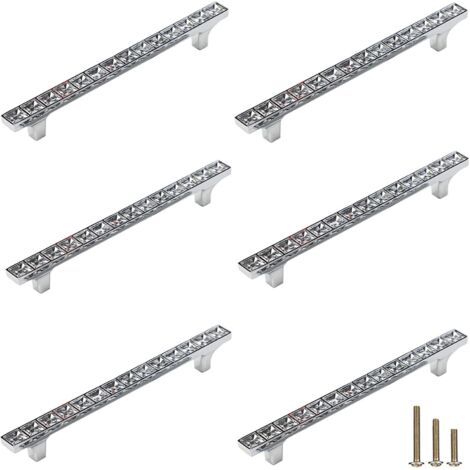 Ensemble de 6 poignées et boutons de tiroir en cristal et strass — Quincaillerie moderne et scintillante pour la décoration de meubles — Convient aux portes d'armoires, de penderies et de commodes (pa (1/5)