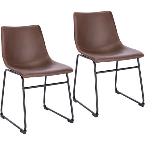 Svita – Lot de 2 chaises de salle à manger similicuir marron – Piètement traîneau en acier – Dimensions 46x41x79 cm – Nettoyage facile avec chiffon humide (1/5)