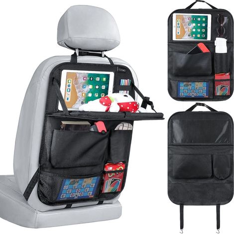Organiseur Dossier Siège Auto avec Tablette Pliante et Poche Tablet, Voyage Enfant, 6 Poches, PU Étanche,... (1/5)