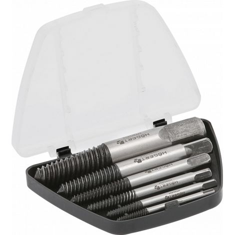 Juego de extractores para tornillos/núcleos rotos Hogert 6 piezas, herramienta profesional para retirar tornillos y tuercas rotas