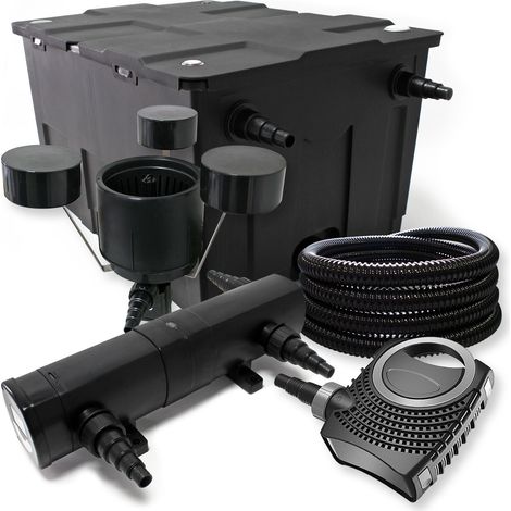 Wiltec Komplettset: CBF-550 Teichfilter bis 60000 L Teichfilteranlage Durchlauffilter, NEO10000 Teichpumpe 10000l/h 80W, CUV-236 Teichklärer 36W, 25m Teichschlauch 25 mm, CSP-250 Skimmer 2500l/h 45W