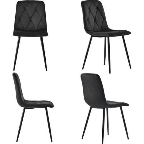 Sedie da pranzo (4 pezzi), nere, set di 4 sedie imbottite di design, sedie da pranzo in velluto twill, sedie da cucina con schienale, seduta in velluto, struttura in metallo, gambe in metallo