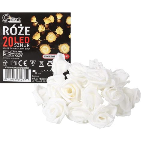 Ghirlanda decorativa natalizia con rose a LED bianche, lunga 3 metri. (1/5)