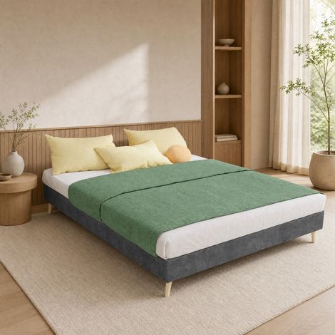 Cama 140 x 200 cm marco de cama moderno minimalista gris de terciopelo holandés HAVRYA (1/5)