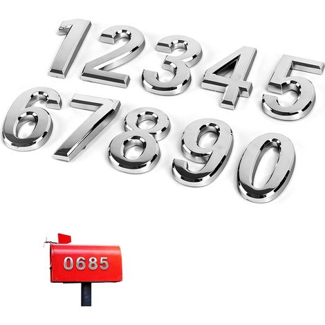 10 Pièces 3D Numéros de Maison Argentés 50mm pour Boîtes aux Lettres (1/5)