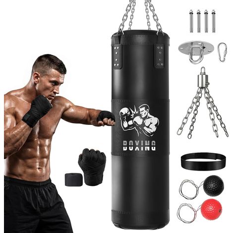 Sac de Frappe Adultes 120CM Lourd Sac de Boxe avec Sac de Boxe Suspendu Non Rembourré,Ballon de réaction,Bandages pour Kickboxing MMA Muay Thai Karate Taekwondo(Non Rempli) (1/5)