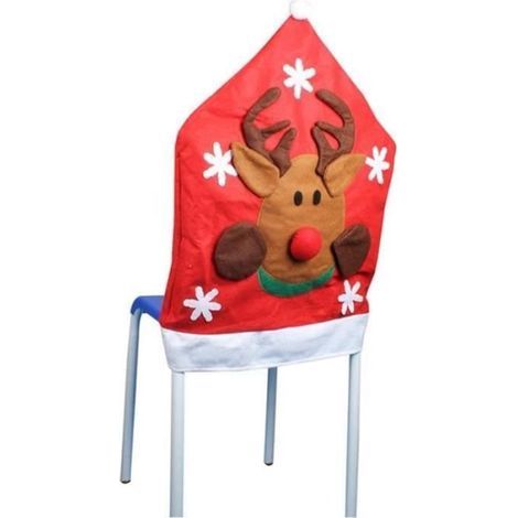 Chair Cover - CHRISTMAS ANIMALS - Reindeer - Fabric - Red - 65x50cm