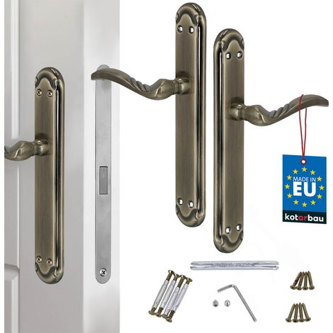 Poignée de porte aveugle longue plaque sans trou, patine décorée