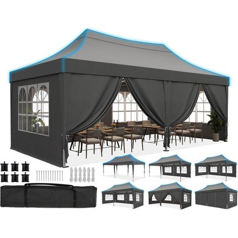 Faltpavillon 3x6m wasserdicht mit Seitenwänden, UV-Schutz 50+, Stahlrahmen, Spitzdach (1/5)