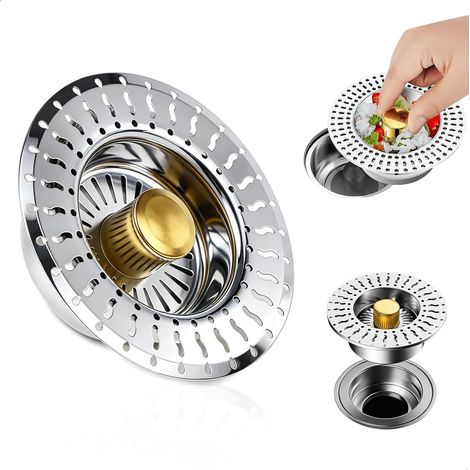 Bouchon d Evier Cuisine Acier Inoxydable,Joint Evier Cuisine,Bonde Evier à Pression,Protection Anti Odeurs et Drainage Rapide,Système de Vidange Adapté à Un Orifice de 76-81 mm,1 Pièce (1/5)