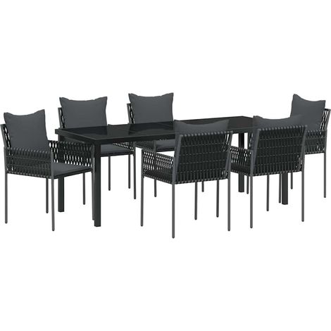 Maison Exclusive - Set da Pranzo per Giardino 7 pcs Nero e Grigio Rattan in PE