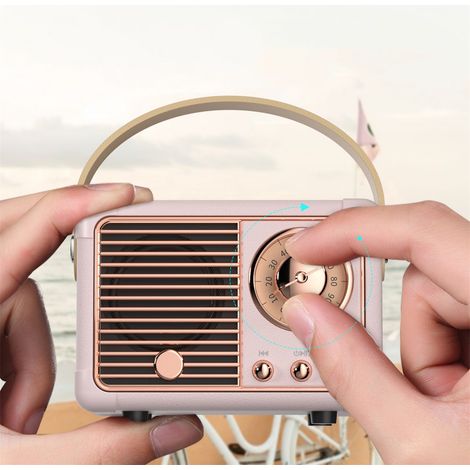 Enceinte Bluetooth rétro rose, mini enceinte portable sans fil classique pour l'extérieur (1/5)