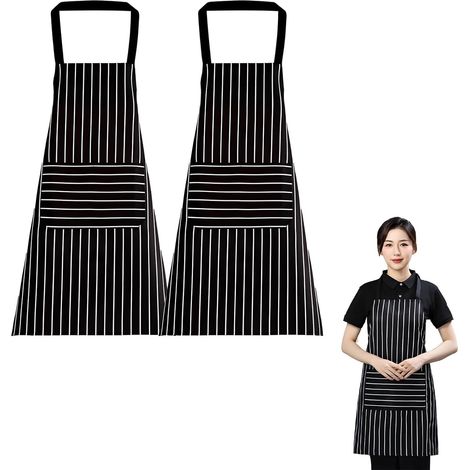 Kitchen Apron Set of 2 Striped Aprons for Men Women Adjustable Chef Apron Stain Protection Perfect for Gardening Restaurant BBQ Coffee Shop (1/5)