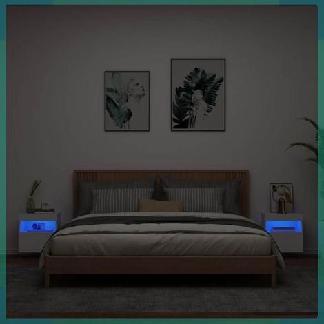 Meuble TV mural - 837170 - blanc - avec éclairage LED - 40x30x40 cm - Lot de 2 (1/5)