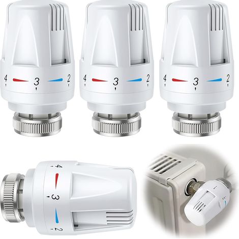 Tête Thermostatique, 4 Pièces Tête De Vanne De Radiateur M30 x 1.5, Robinet Thermostatique Radiateur, Vanne de Régulation de Température, Contrôle De La Température Pour La Maison Et Le Bureau (1/5)