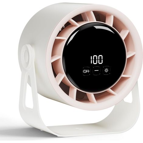 Ventilateur de Bureau Sans Fil 100 Vitesses, Portable USB Rechargeable avec Écran LED et Lumière d'Ambiance, Petit Ventilateur de Table Orientable 360° (1/5)