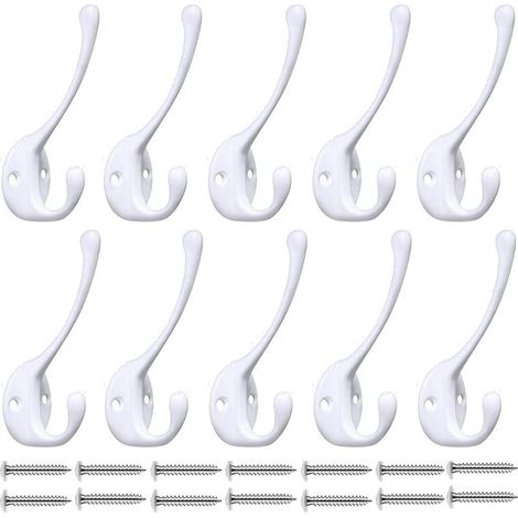 Lot de 10 Crochet mural, Acier inoxydable, Double tête, Vis incluses, Entrée Salle de bain (1/5)