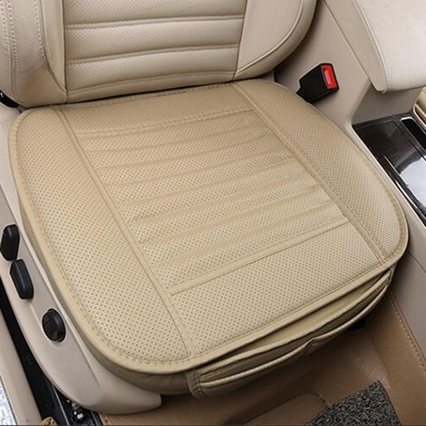 Seat Cushion, Car Seat Protection, Comfort and Breathing Four Seasons General PU Leather Bamboo Charcoal Breathable Car Interior Car Supplies (Beige) (1/5)