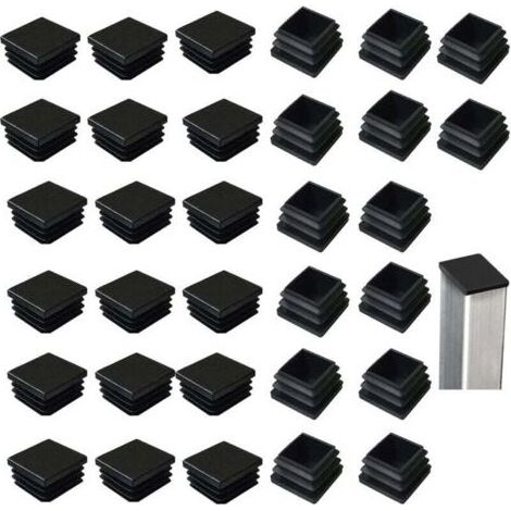Lot de 32 bouchons à lamelles pour tubes carrés 40 x 40 mm, carrés en plastique noir, bouchons carrés pour produits métalliques/chaises/canapés/tables (1/4)
