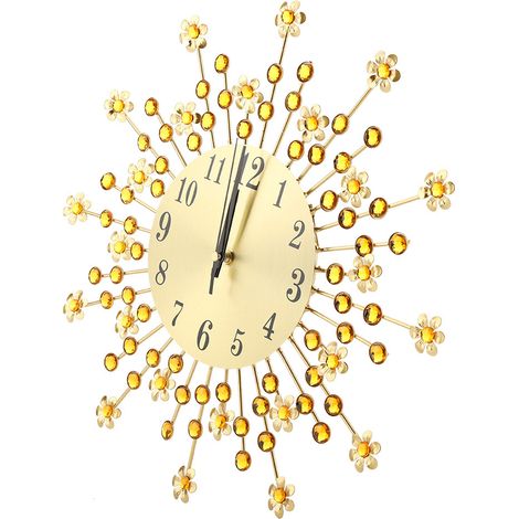 Kreative Wanduhr aus Eisen im europäischen Stil, blumenförmig, mit Diamantpendel, dekorativer Wandbehang (1/5)