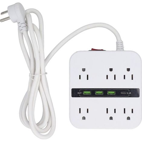 Multiprise à 6 prises, ignifugée, protégée contre les surcharges et les courts-circuits, avec ports USB, idéale pour la maison, le bureau et les voyages. (1/5)