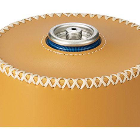 Tragbare Schutzhülle aus PU-Leder für Gaskartuschen, ideal für Camping und Outdoor-Aktivitäten. Farbe: Erdfarbenes Gelb. (1/5)