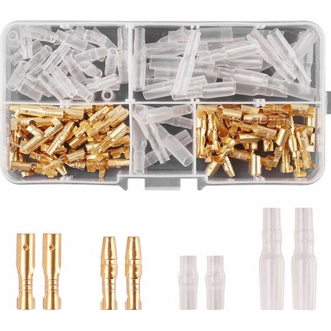 120PCS 3.5mm Bullet Connectors Kit Brass Bullet Male and Female Wire Terminals Connector with Insulation Cover for Motorcycle Motorbike Car Truck Scooter Boats Electric Instruments (1/5)