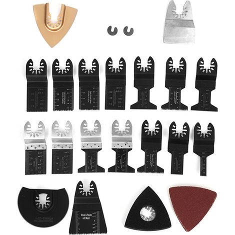 26 lames de scie oscillantes universelles en acier à haute teneur en carbone pour la coupe et le polissage du bois, des plastiques et du PVC. (1/5)