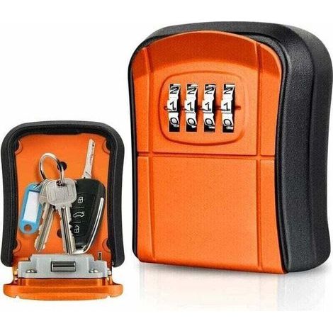 Mini caja fuerte de pared para llaves, para exteriores, con código reiniciable de 4 dígitos, resistente al agua, ideal para el hogar, la escuela, la oficina, la fábrica o el garaje (naranja) (1/4)