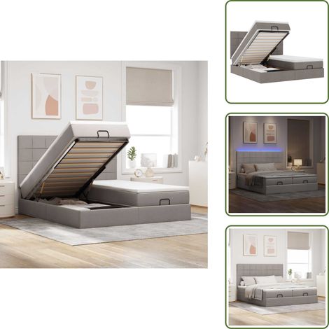 The Living Store Ottoman-Bett mit Matratzen & LEDs Taupe 180x200 cm Stoff - Matratze mit Taschenfedern (1/5)