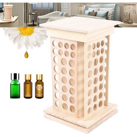 Support rotatif pour huiles essentielles 24 x 24 x 40 cm Support de rangement pour flacons d'huiles essentielles 104 emplacements Présentoir plat pour huiles essentielles (1/5)