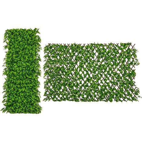 GOPLUS Haie Artificielle Décoratif, Brise-Vue Clôture Extensible en Eucalyptus Synthétique du Vrai Saule, Protection Solaire, pour l'Intérieur et l'Extérieur, Vert B (1/5)