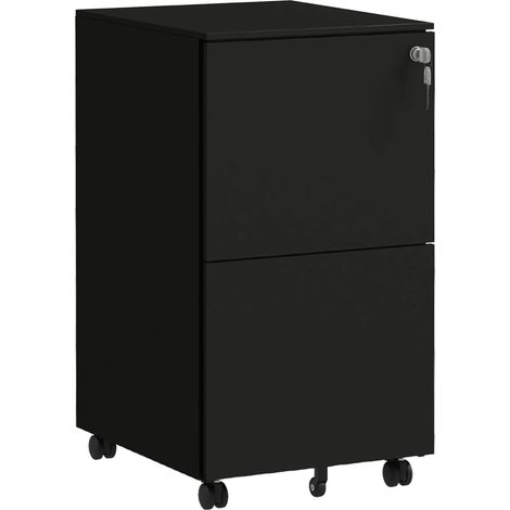 Caisson à roulettes en acier noir avec 2 tiroirs verrouillables 37x43,5x67,5 cm pour bureau et home office (1/5)