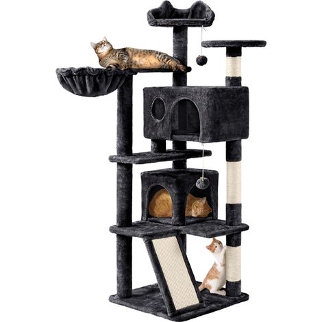Yaheetech Albero Tiragraffi per Gatti Cuccia Gatto con Casetta Cesto Trespolo Multilivello Palestra Castello Gioco Altezza 144.5 cm Nero