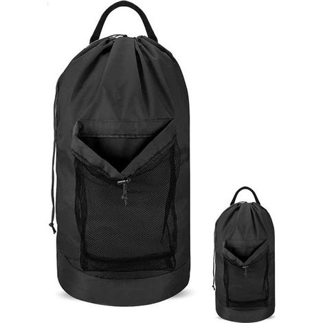 Sac à linge - Sac à dos en tissu Oxford 600D résistant - Avec bretelles, poche en filet et cordon de serrage - Pour les voyages, la (1/5)