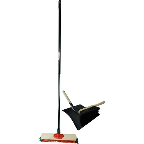 Balai de rue haut et bas avec manche télescopique, barre de raclage, pelle et balayette (1, balai de rue + pelle, noir)