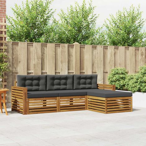 Outdoor-Sofagarnitur mit Kissen 4 pcs Natur und Anthrazit