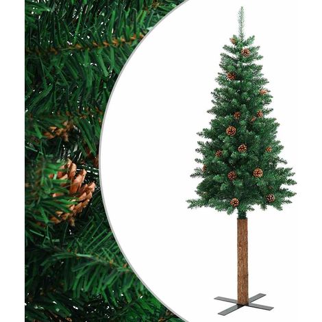 Albero di Natale  Albero natalizio  Albero festivo Sottile con Legno Vero e Pigne Verde 210cm PVC (1/5)