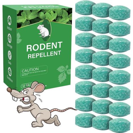 Mäuse- und Nagerabwehrmittel, Packung mit 12 Fallen mit Pfefferminzöl, wirksam gegen Ratten, Ameisen, Kakerlaken, Spinnen und Eichhörnchen (für drinnen und draußen)