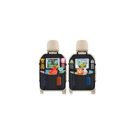 Organisateur de Voiture,2Pcs Protection Siège Arrière Voiture, Avec Pochette Transparente Pour le Rangement de la Tablette et Multiples Poches Pour Faciliter le Rangement des Jouets/Livres/Bouteilles. (1/5)
