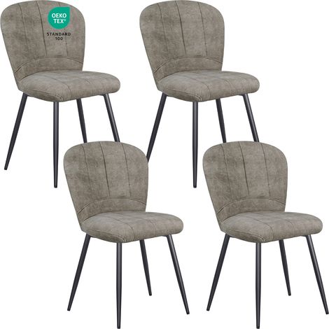 LEWE Lot de 4 Chaises de Salle à Manger, Design Coquillage, Tissu Chenille, Doux et Confortable, Pieds en Métal - Marron