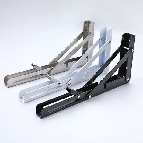 Equerre pliable Équerres pour Étagères, Lot de 2 Pcs Support d'étagère Pliant en Acier Inoxydable, Equerre Rabattable Murale - 350mm x 175mm - (14 Inch) Argent (1/3)