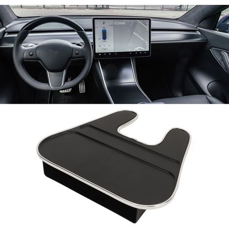 (T04) Aufbewahrungsbox für den Raum zwischen Autositz und Lenkrad, Multifunktions-Tablet, geeignet für Tesla Model 3 2017-2023, schwarz mit silbernen Zierelementen. (1/5)