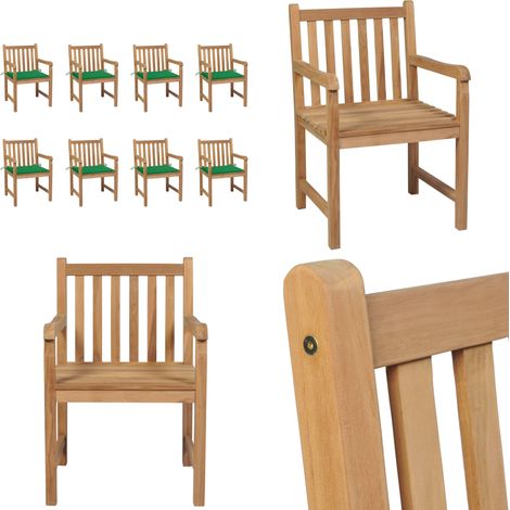 Gartenstühle 8 Stk. mit Grünen Kissen Massivholz Teak - Gartenstühle - Teakholzmöbel - Outdoormöbel - Gartenmöbelset - Balkonmöbel - Home & Living (1/5)