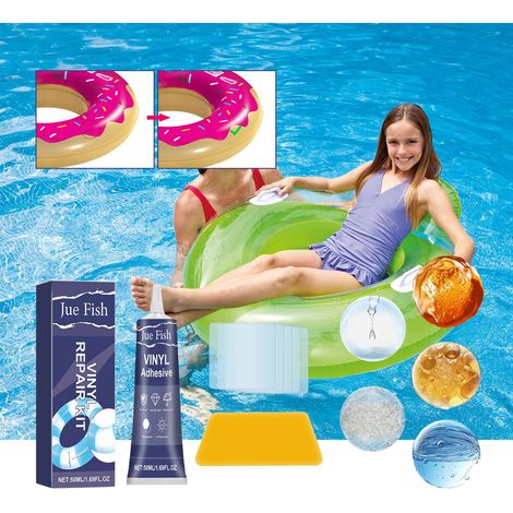 Kit de réparation pour structures gonflables aquatiques, patchs de réparation auto-adhésifs étanches – 50 ml de colle + 5 patchs + 1 grattoir (1/5)